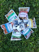 Alt Route Meals Sampler Pack is pictured from above. 6 Meals. 2 Breakfast. 4 Dinners. displayed on bright green grass.