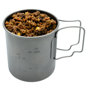
                  
                    Photo of Alt Route Meals Quinoa Mountain Chili dinner rehydrated and in a titanium cup against a white stock background.
                  
                