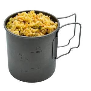 
                  
                    Photo of Alt Route Meals Veggie Fried Rice dinner rehydrated and in a titanium cup against a white stock background.
                  
                